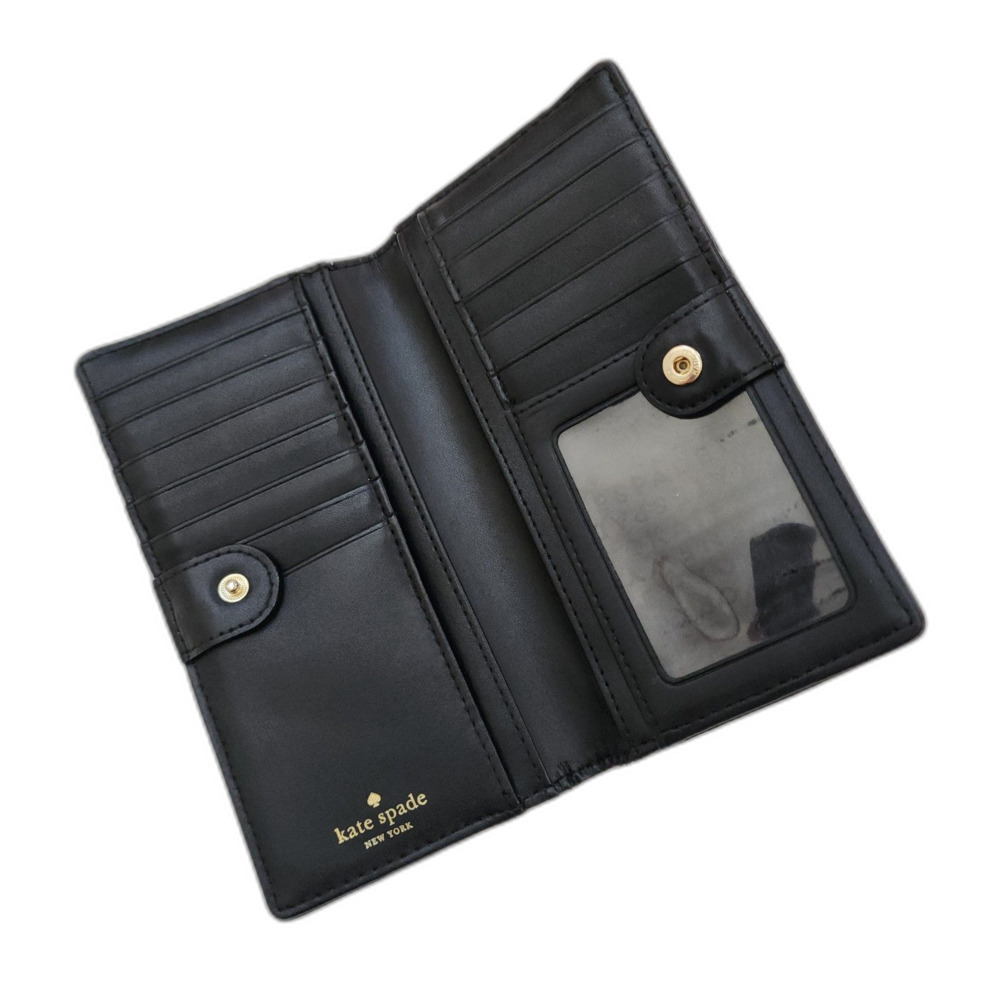 Kate Spade Staci Pebbled Leather Continental Wallet Snap Black Gold - Picture 4 of 6